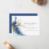 Peacock Blue Wedding RSVP Kaart Notitiekaartje (Voorkant / Achterkant in situ)