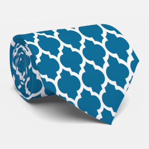 Peacock Blue White Moroccan Quatrefoil Pattern #4 Stropdas
