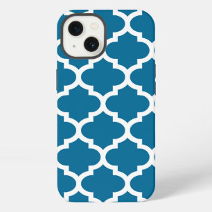 Peacock Blue White Moroccan Quatrefoil Pattern #5 iPhone 13 Hoesje