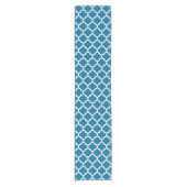 Peacock Blue White Moroccan Quatrefoil Pattern #5 Korte Tafelloper (Voorkant)