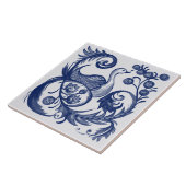 Peacock Blue White Swirl Folk Design Tegeltje (Zijkant)