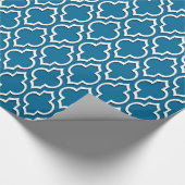 Peacock Blue White XL Moroccan Quatrefoil #7DS Cadeaupapier (Hoek)