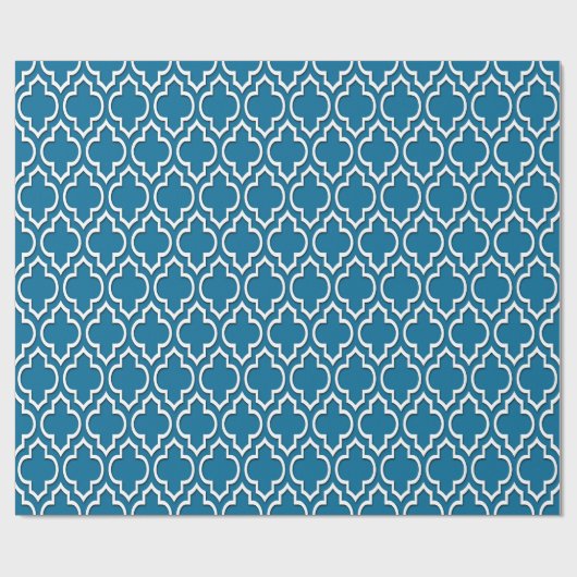Peacock Blue White XL Moroccan Quatrefoil #7DS Cadeaupapier (Vlak)