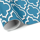 Peacock Blue White XL Moroccan Quatrefoil #7DS Cadeaupapier (Rol Hoek)