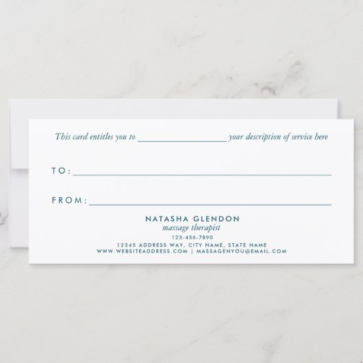 Peacock Blue Zen Mandala Gift Certificates New (Achterkant)