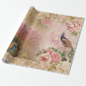 Peacock Blush Pink Peony Floral Gold Decoupage Cadeaupapier (Uitgerold)