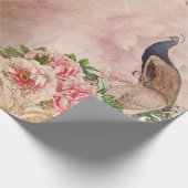 Peacock Blush Pink Peony Floral Gold Decoupage Cadeaupapier (Hoek)