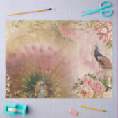 Peacock Blush Pink Peony Floral Gold Decoupage Tissuepapier (Craft)