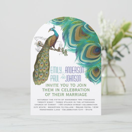 Peacock Boho Bohemian Feathers met Peacock Kaart (Staand voorkant)