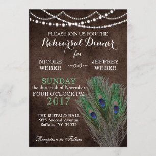 Peacock Boho Country Wood Rustic Wedding Kaart