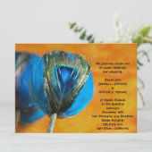 Peacock-bollen met Oranje uitnodiging tot bruiloft (Staand voorkant)