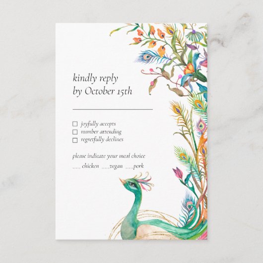 Peacock Botanische flacon Levendige kleurrijke RSV Informatiekaartje (Voorkant)