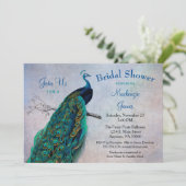 Peacock Bridal Shower Invitation  Blue Bird Kaart (Staand voorkant)