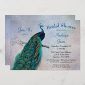 Peacock Bridal Shower Invitation  Blue Bird Kaart (Voorkant / Achterkant)