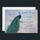 Peacock Bridal Shower Invitation  Blue Bird Kaart<br><div class="desc">Een elegante bruiddoucheuitnodiging met een  pauw in prachtige huiden op een geschilderde achtergrond.</div>