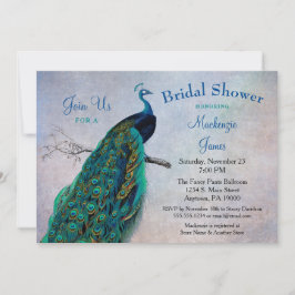Peacock Bridal Shower Invitation  Blue Bird Kaart