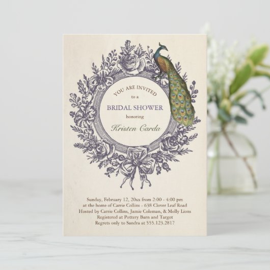 Peacock Bruids Douche Uitnodigingen (Staand voorkant)