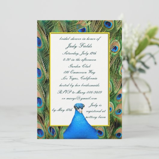 Peacock Bruids Douche Uitnodigingen (Staand voorkant)
