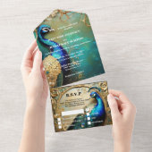 Peacock bruiloft diner repetitie  zwart all in one uitnodiging (Afscheurbaar)