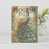 Peacock Bruiloft Glas in lood Programma Kaart (Staand voorkant)