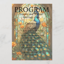 Peacock Bruiloft Glas in lood Programma Kaart