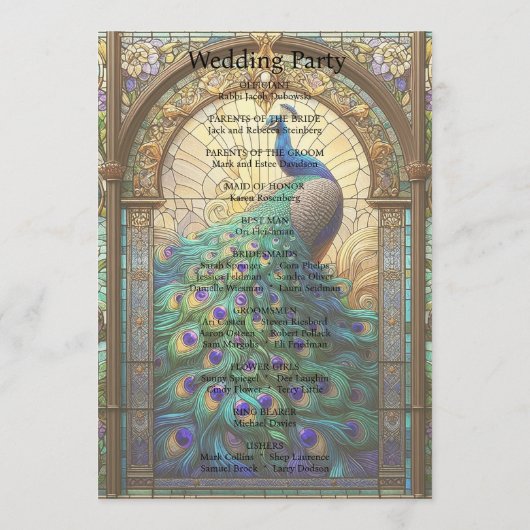 Peacock Bruiloft Glas in lood Programma Kaart (Achterkant)