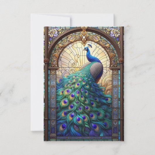 Peacock Bruiloft Glas in lood RSVP Respons Kaart (Achterkant)