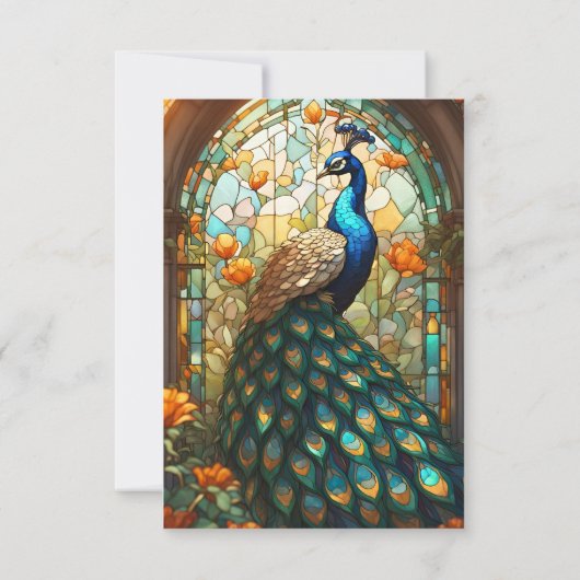 Peacock Bruiloft Glas in lood RSVP Respons Kaart (Achterkant)