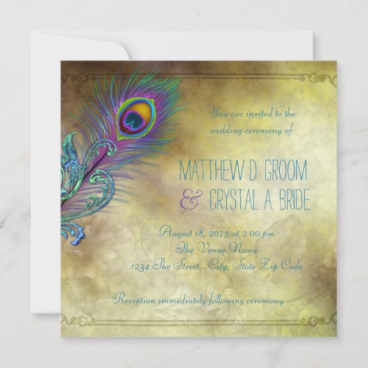  Peacock bruiloft Kaart (Achterkant)