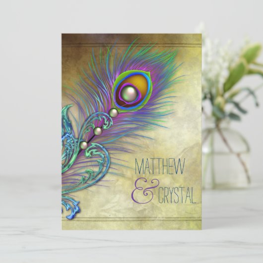  Peacock bruiloft Kaart (Staand voorkant)