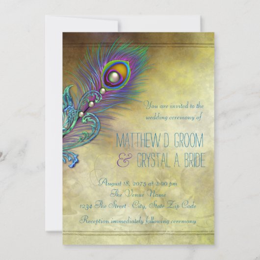 Peacock bruiloft Kaart (Achterkant)
