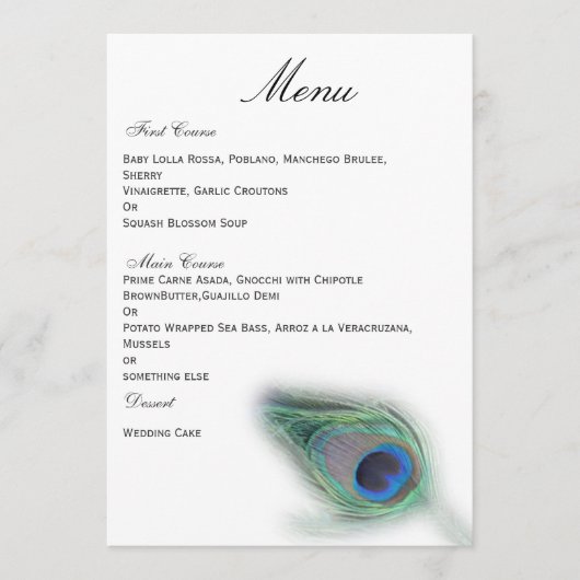 Peacock bruiloft menu (Voorkant)