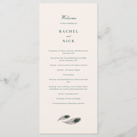  Peacock bruiloft Programmakaart (Voorkant)