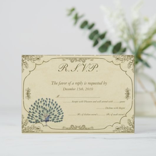  Peacock Bruiloft RSVP Kaart (Staand voorkant)