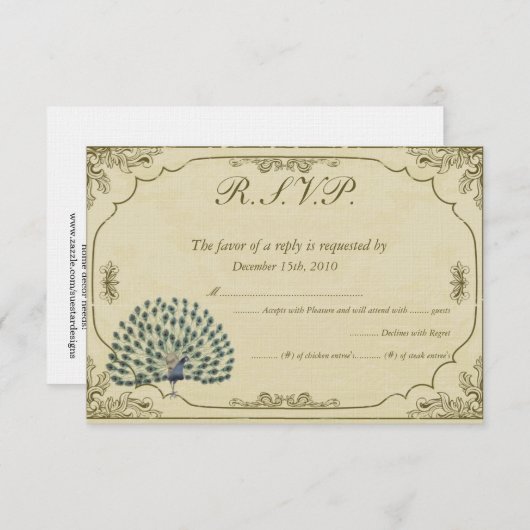  Peacock Bruiloft RSVP Kaart (Voorkant / Achterkant)