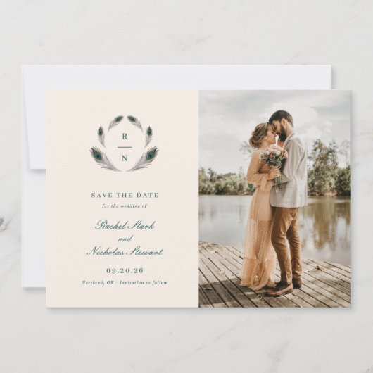  Peacock Bruiloft Save the Date (Voorkant)