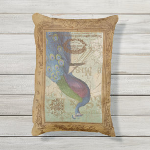 Peacock bruin Antiek papier Buitenkussen