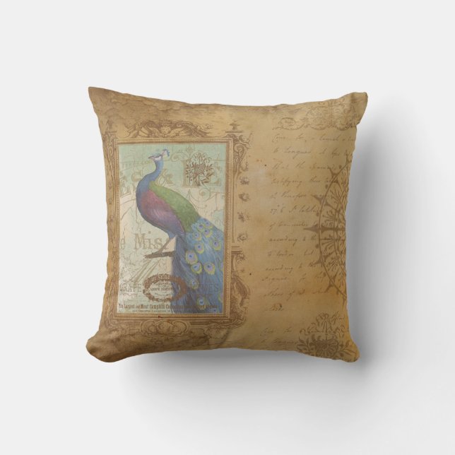 Peacock bruin Antiek papier Buitenkussen (Voorkant)