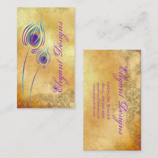 Peacock Business Paars Cream  Damask Visitekaartje (Voorkant / Achterkant)