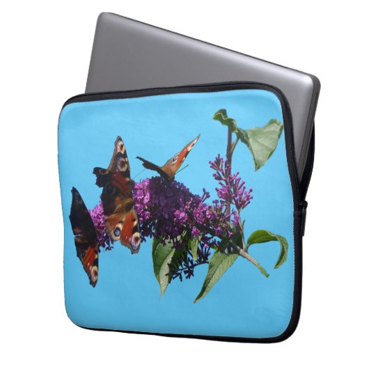 Peacock Butterflies on Buddleja Electronics Bag Laptop Sleeve (Voorkant Links)
