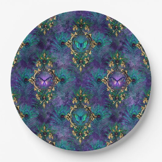 Peacock Butterflies Weddenschap Papier Borden Papieren Bordje (Voorkant)