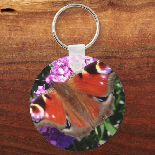 Peacock Butterfly and Buddleia Sleutelhanger (Voorkant)