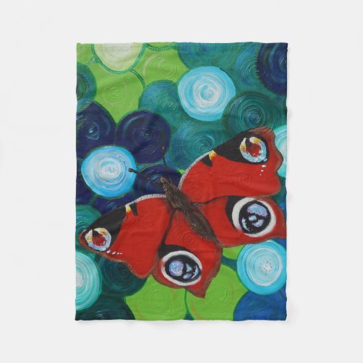 Peacock Butterfly en Flowers Painting Fleece Deken (Voorkant)