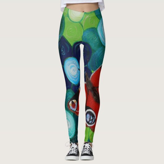 Peacock Butterfly en Flowers Painting Leggings (Voorkant)