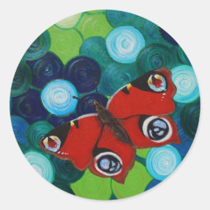 Peacock Butterfly Painting Ronde Sticker