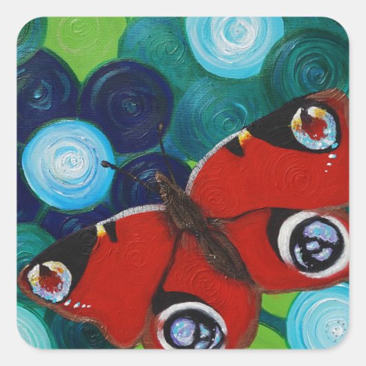 Peacock Butterfly Painting Vierkante Sticker (Voorkant)