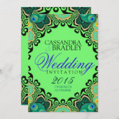 Peacock Butterfly Tribal Wedding Invitations Kaart (Voorkant / Achterkant)