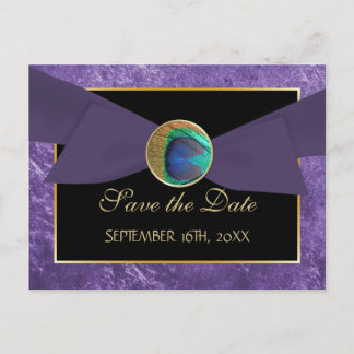 Peacock Button & Bow SAVE THE DATE Briefkaart-Blau Aankondigingskaart