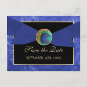 Peacock Button & Bow SAVE THE DATE Briefkaart-Blau Aankondigingskaart (Voorkant)