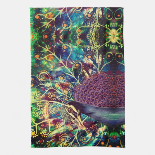 Peacock caleidoscoop kleurrijke boho abstracte kun theedoek (Verticaal)